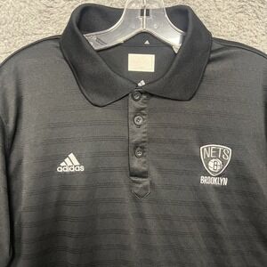 adidas Brooklyn Nets Polo Shirt Men's Sz L Black Embroider Climalite Performance